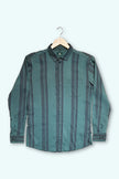 Teal Striped Poly Viscose Regular Fit Shirt