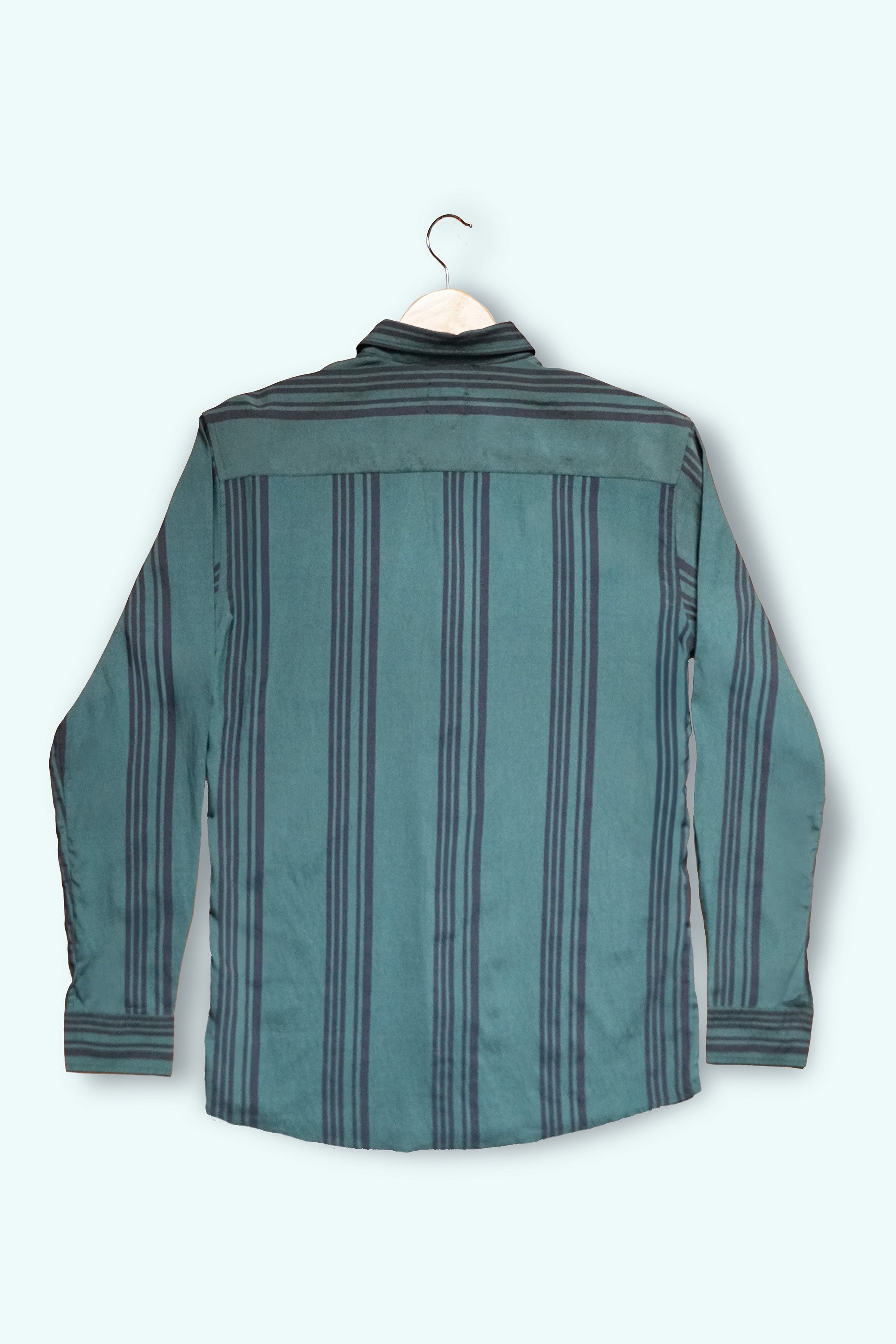 Teal Striped Poly Viscose Regular Fit Shirt
