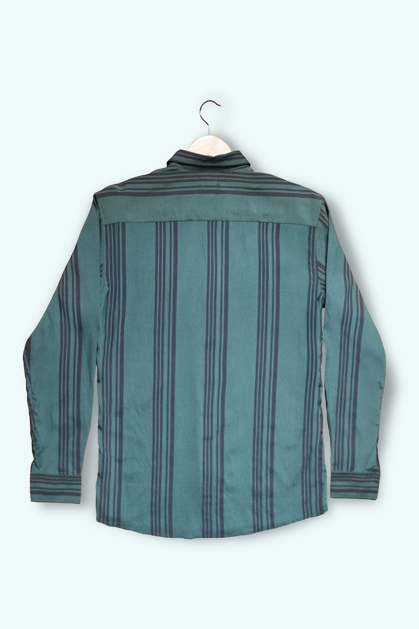 Teal Striped Poly Viscose Regular Fit Shirt
