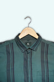 Teal Striped Poly Viscose Regular Fit Shirt