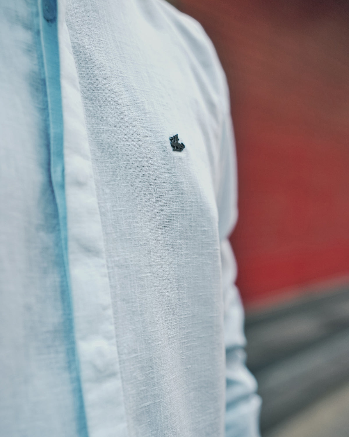 Light Blue Solid Linen Blend Mandarin Collar Shirt