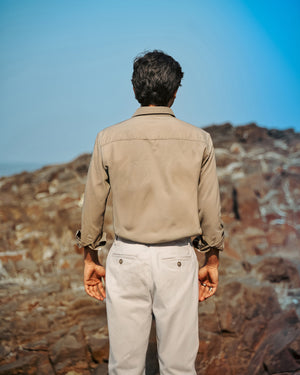 Olive Solid Polyester-Lycra Blend Regular Collar Shirt