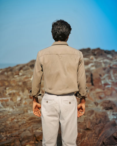 Olive Solid Polyester-Lycra Blend Regular Collar Shirt