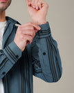 Steel Blue Striped Poly Viscose Blend Regular Collar Shirt