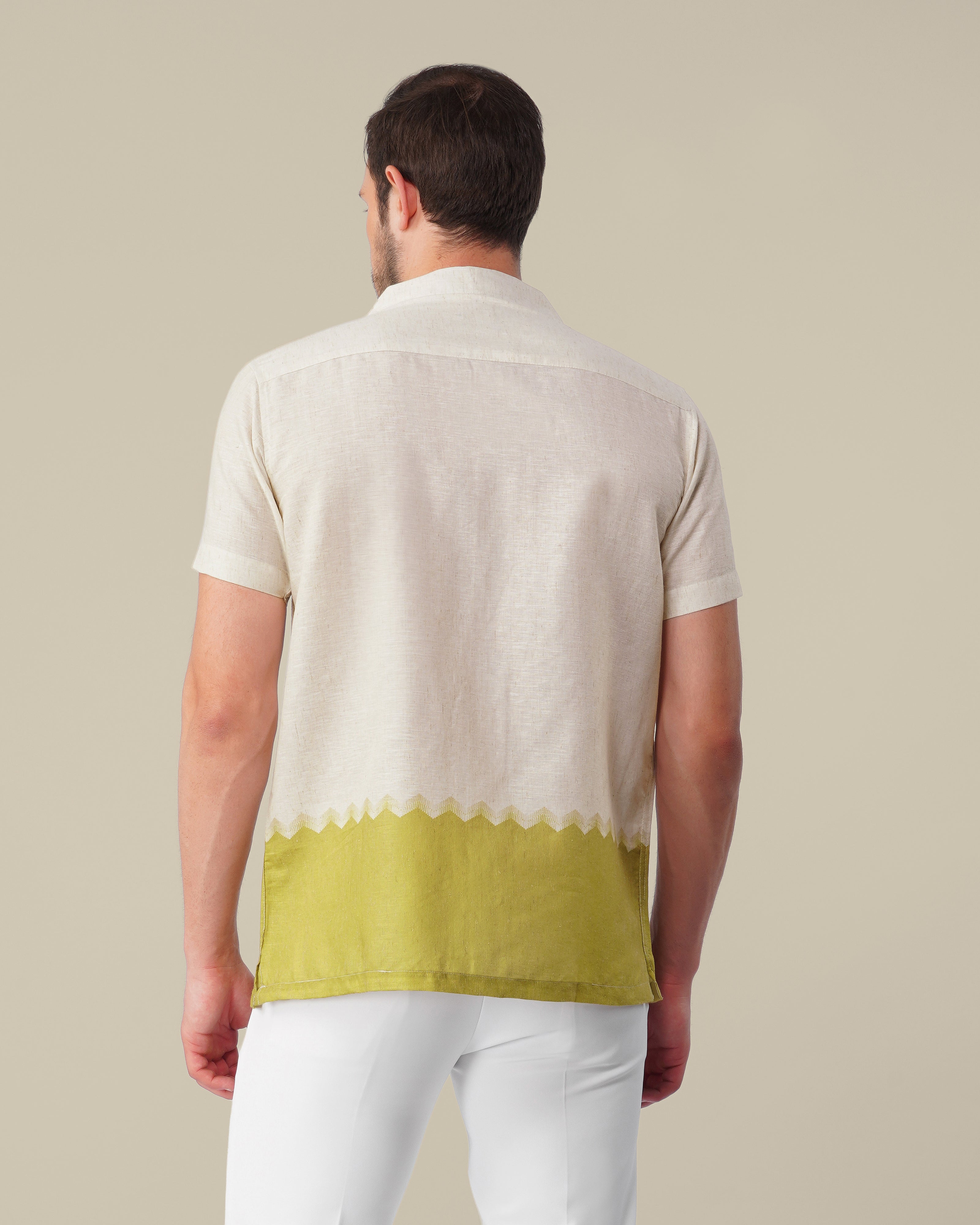 Off-White Solid Gradient Linen Blend Short Sleeve Shirt