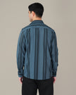 Steel Blue Striped Poly Viscose Blend Regular Collar Shirt