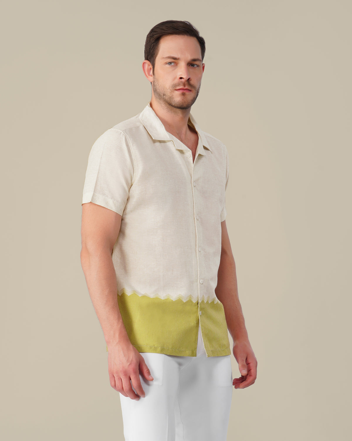 The Cream Geometric Shirt - Polyester · Regular Fit