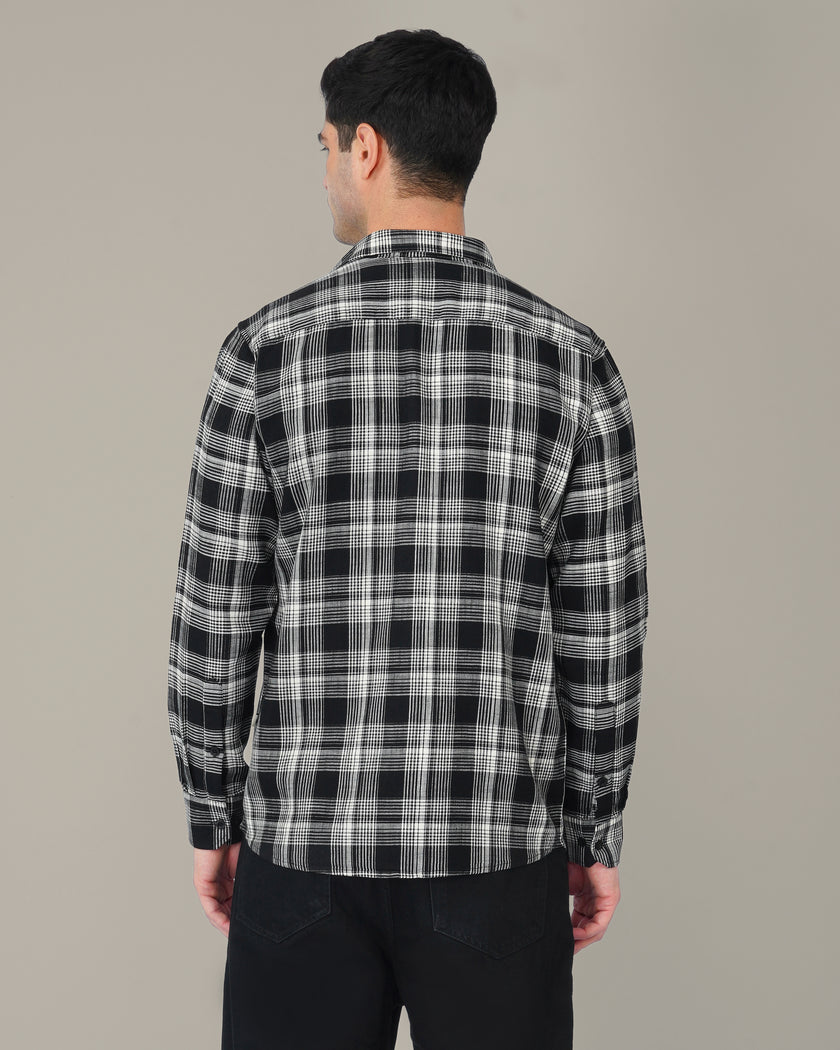 Black and White Plaid Cotton Regular Fit Shirt