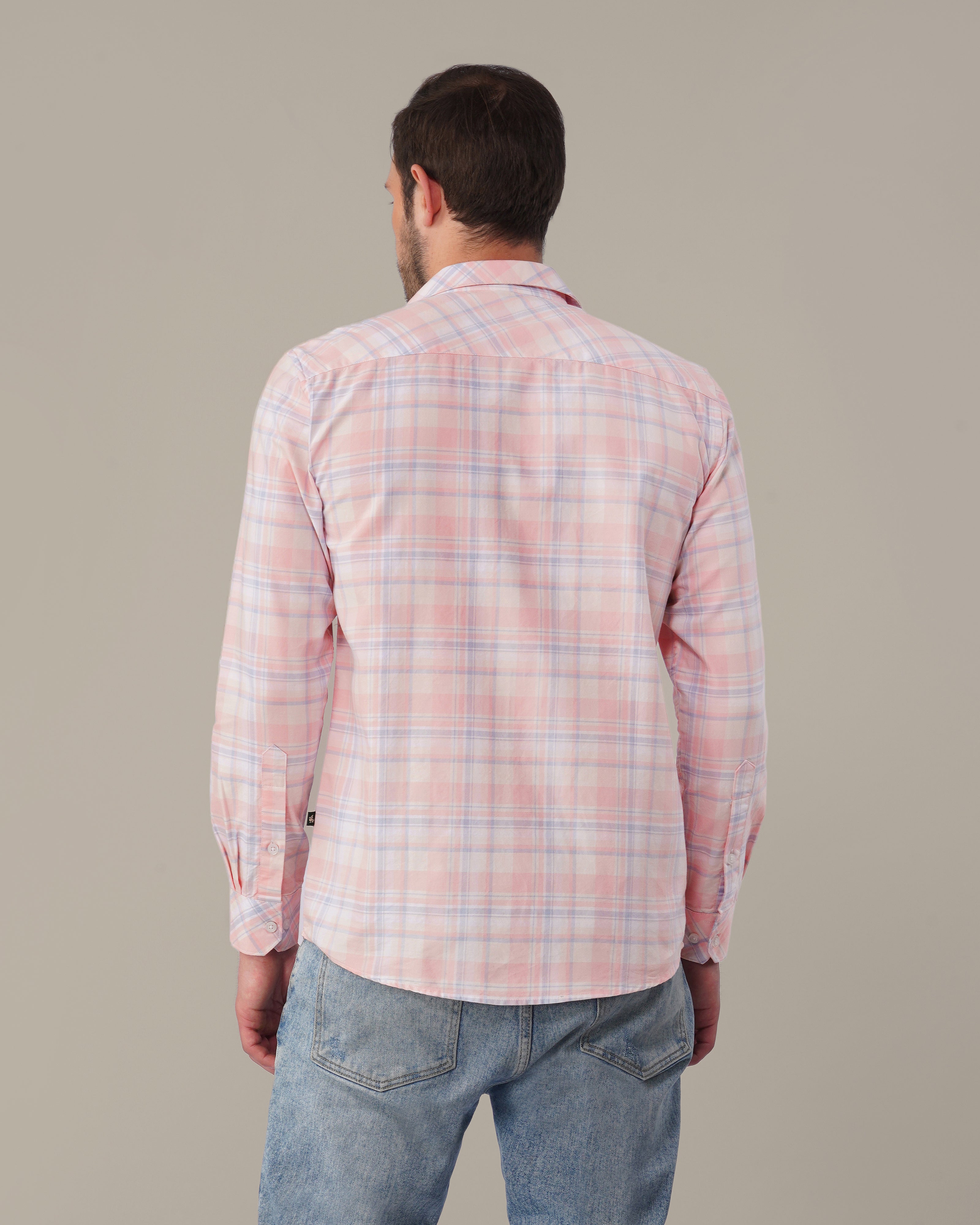 Pastel Pink Plaid Oxford Regular Fit Shirt