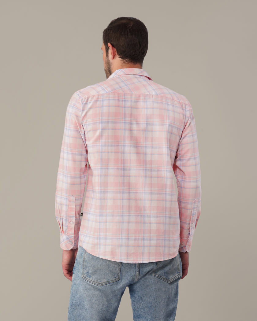 Pastel Pink Plaid Oxford Regular Fit Shirt