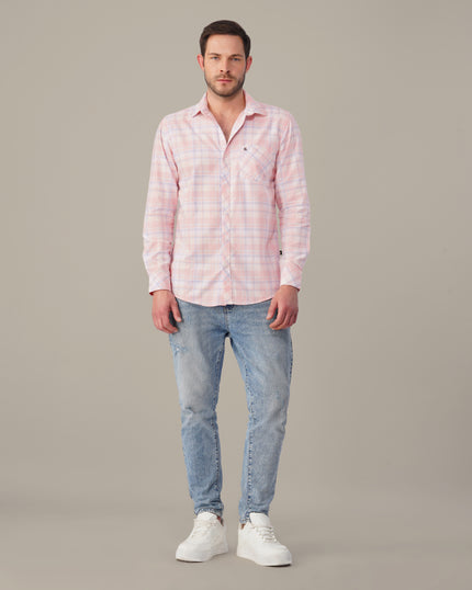 Pastel Pink Plaid Oxford Regular Fit Shirt