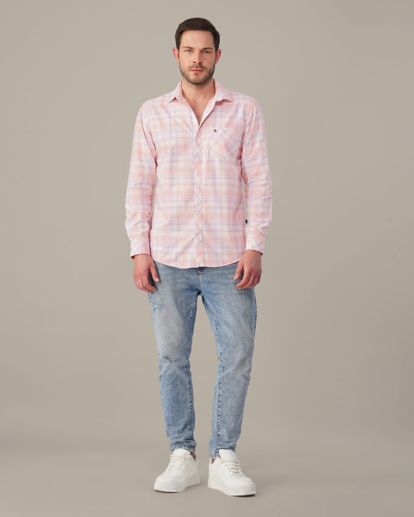 Pastel Pink Plaid Oxford Regular Fit Shirt