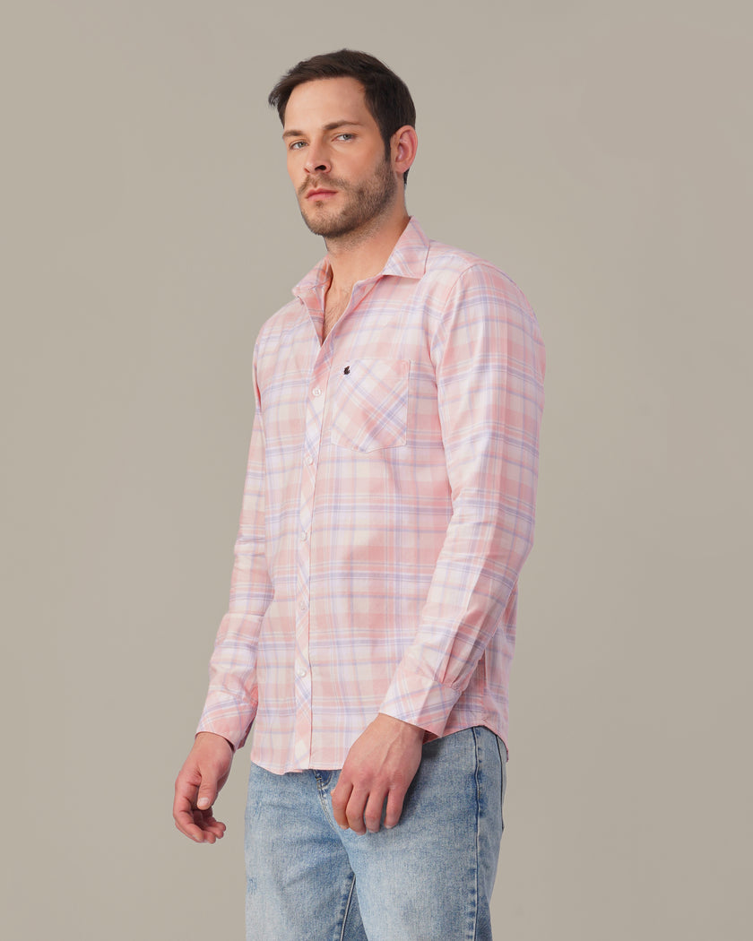 Pastel Pink Plaid Oxford Regular Fit Shirt