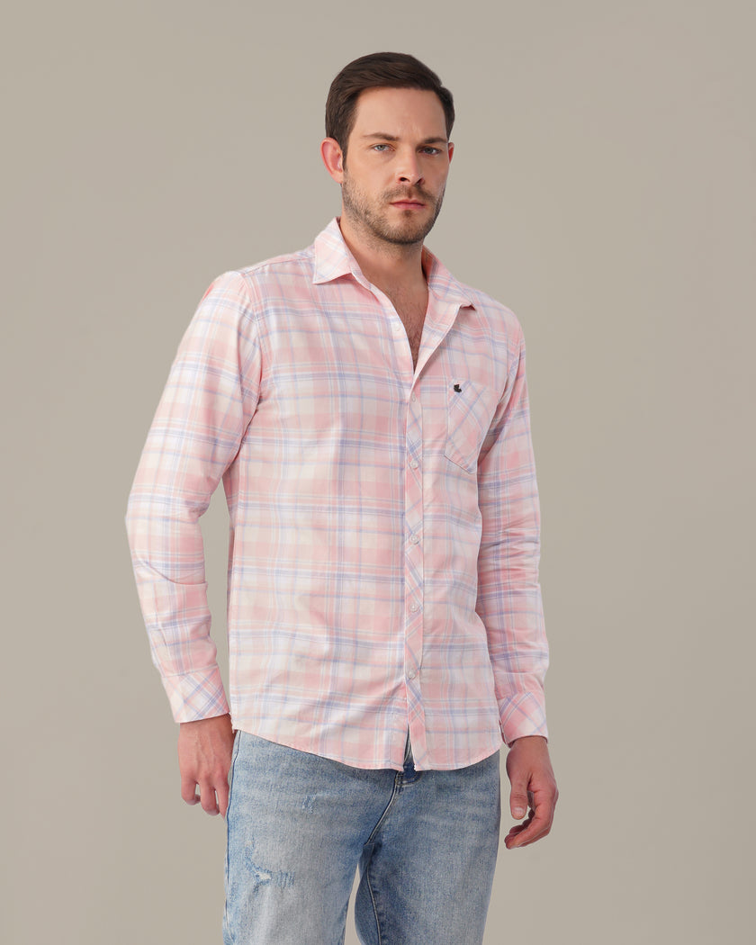 Pastel Pink Plaid Oxford Regular Fit Shirt