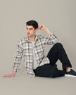 Cream and Brown Check Poly Viscose Stretch Regular Fit Shirt