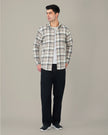 Cream and Brown Check Poly Viscose Stretch Regular Fit Shirt