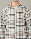Cream and Brown Check Poly Viscose Stretch Regular Fit Shirt
