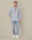 Light Blue Plaid Cotton Slub Regular Fit Shirt