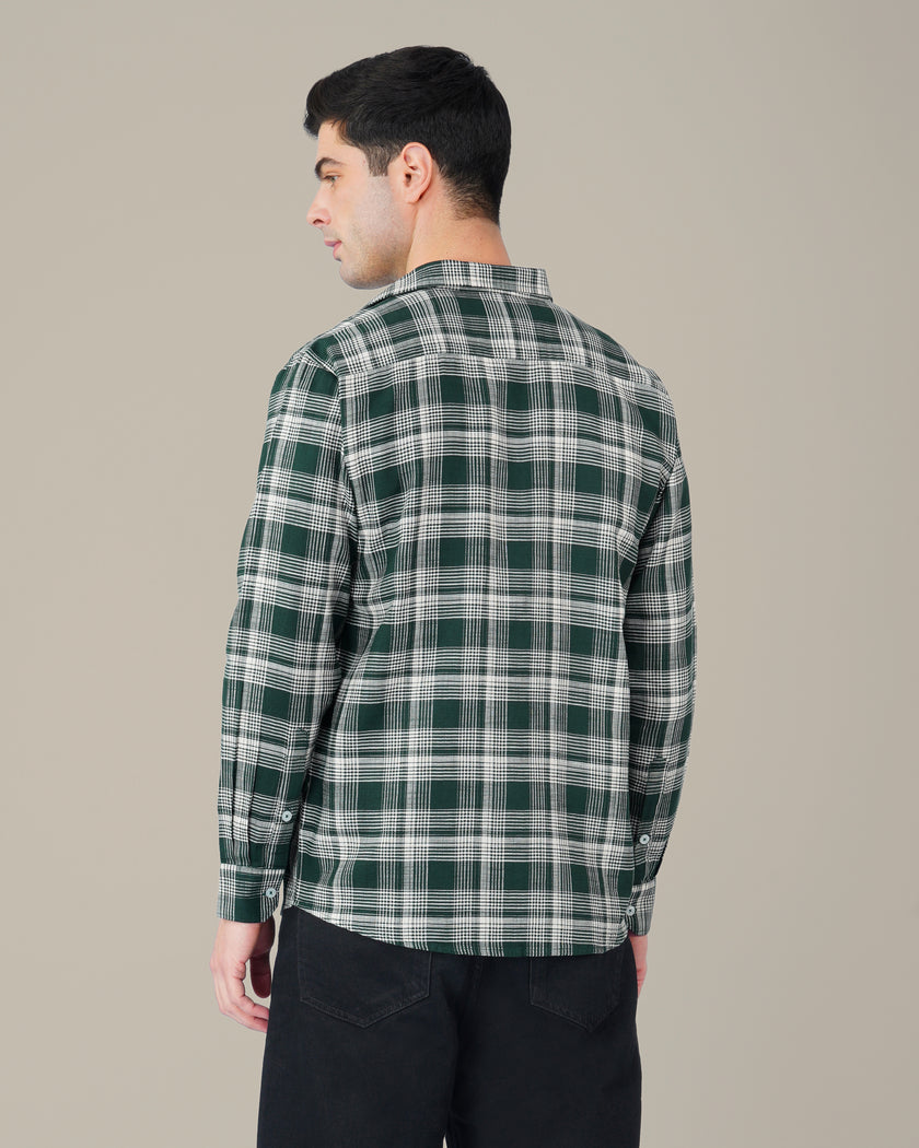 Dark Green Checkered Cotton Classic Fit Shirt