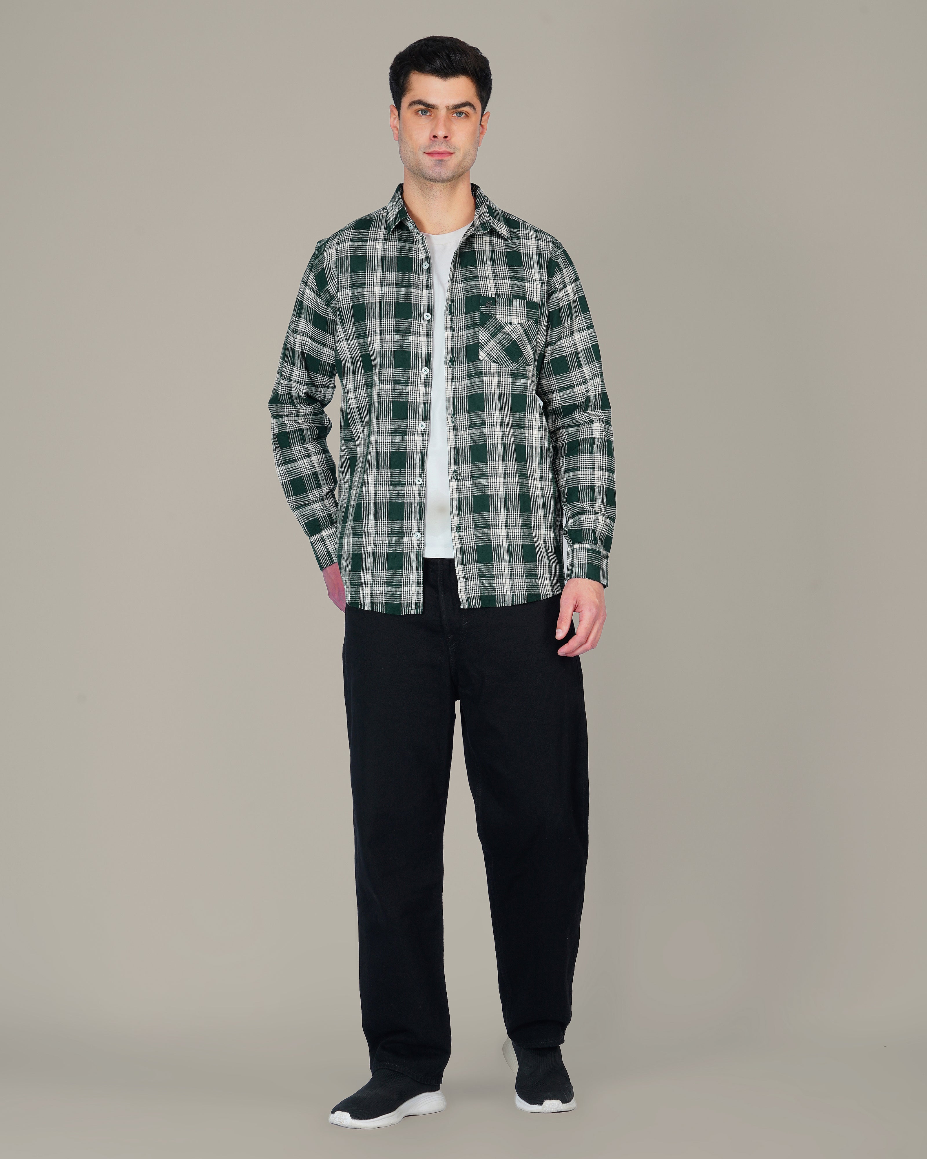 Dark Green Checkered Cotton Classic Fit Shirt