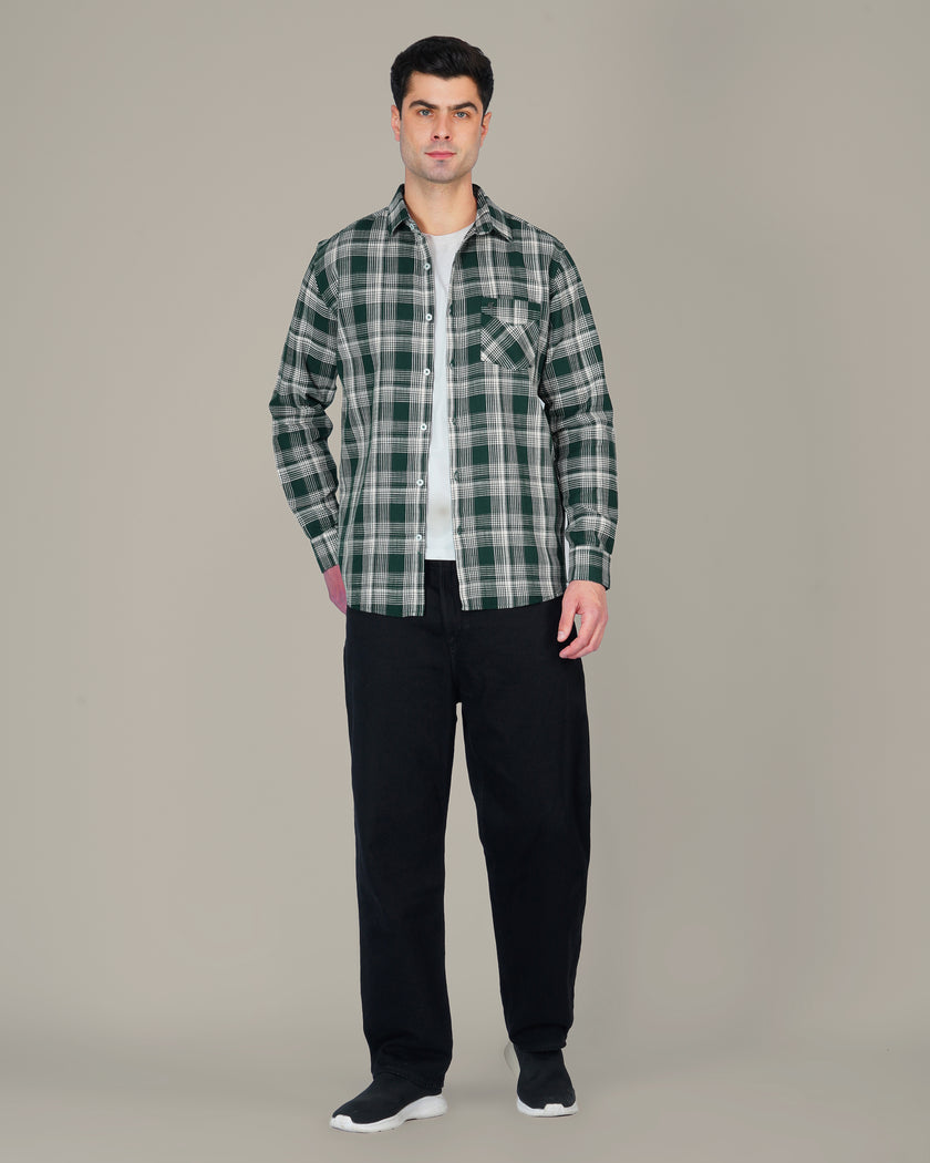 Dark Green Checkered Cotton Classic Fit Shirt