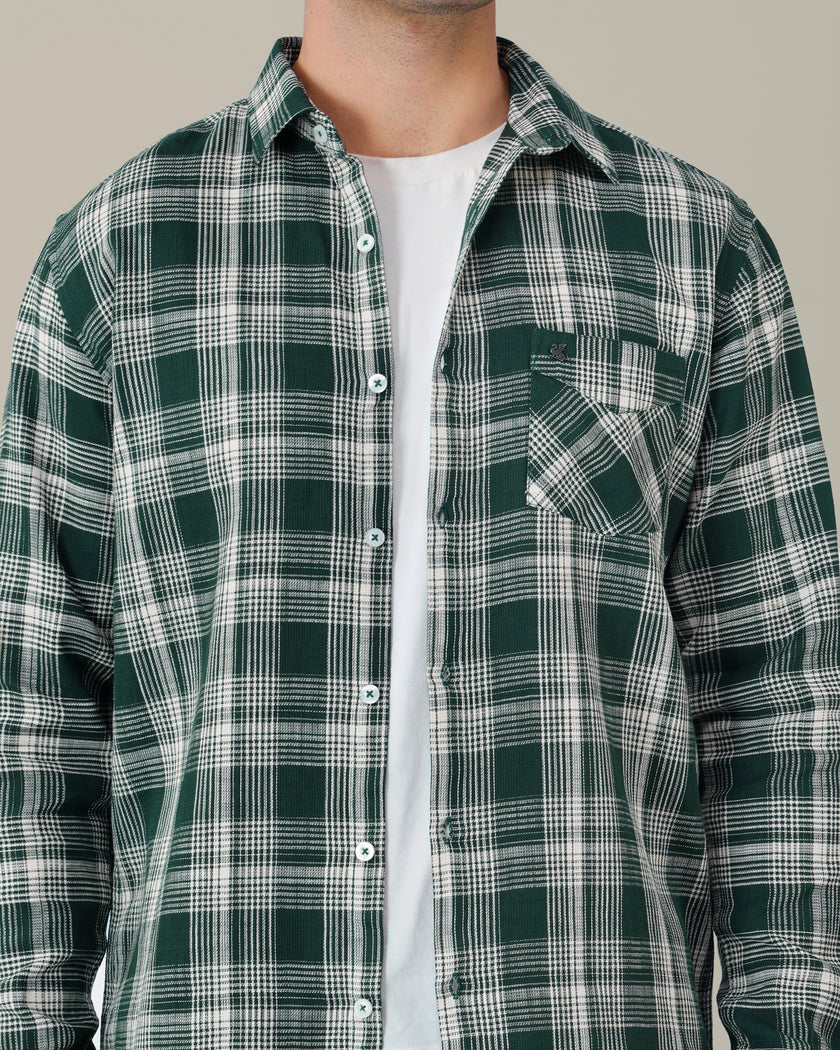 Dark Green Checkered Cotton Classic Fit Shirt