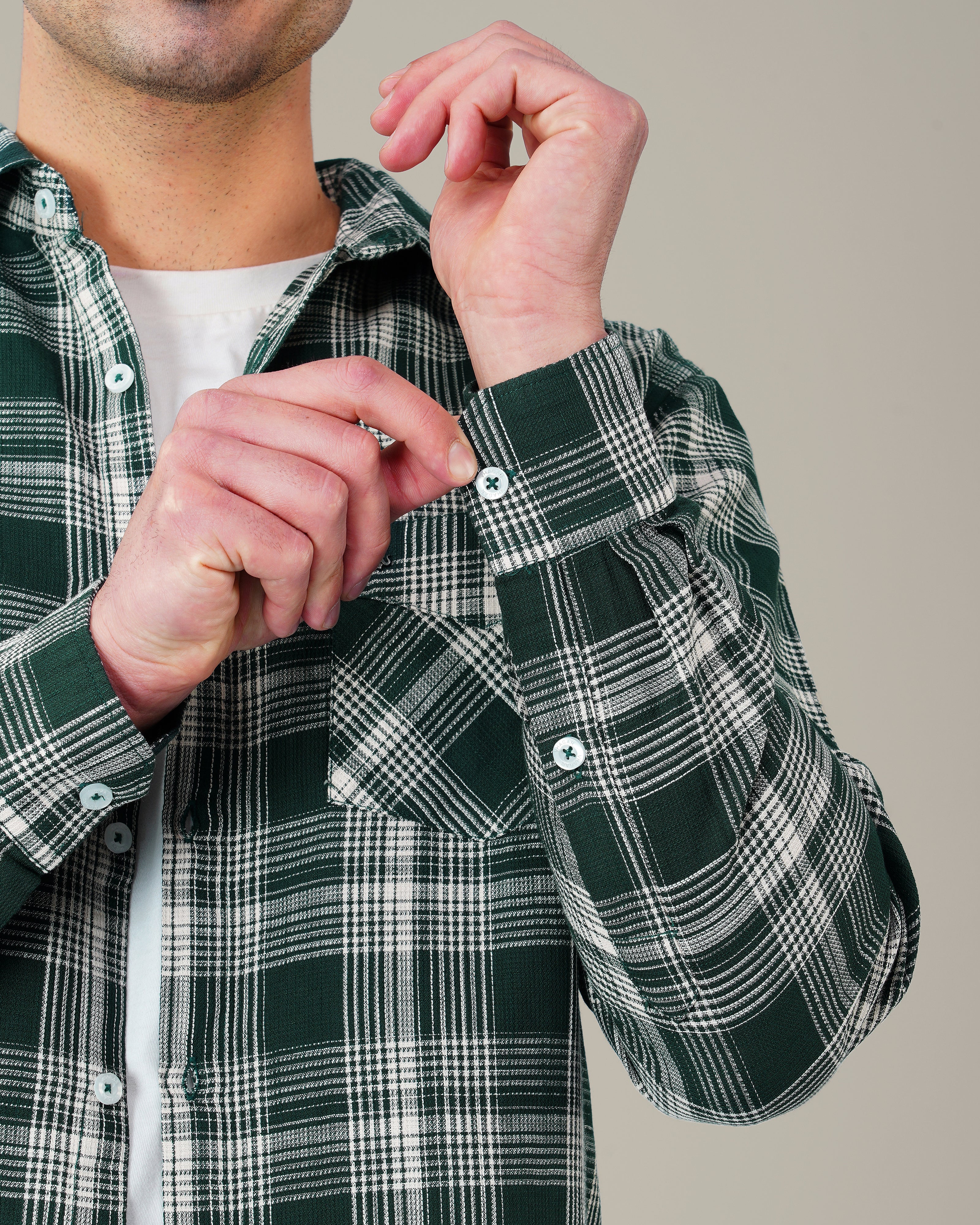 Dark Green Checkered Cotton Classic Fit Shirt