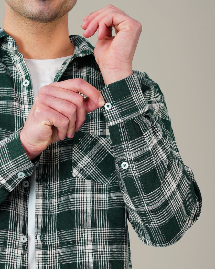 Dark Green Checkered Cotton Classic Fit Shirt