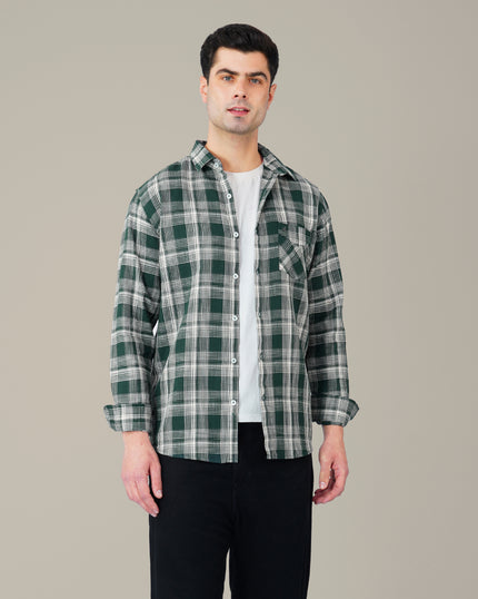Dark Green Checkered Cotton Classic Fit Shirt
