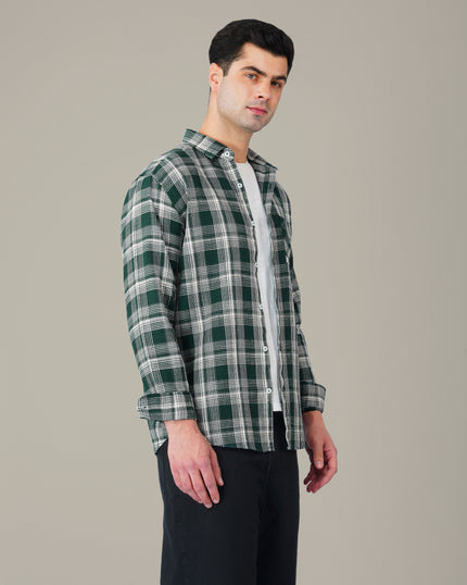 Dark Green Checkered Cotton Classic Fit Shirt