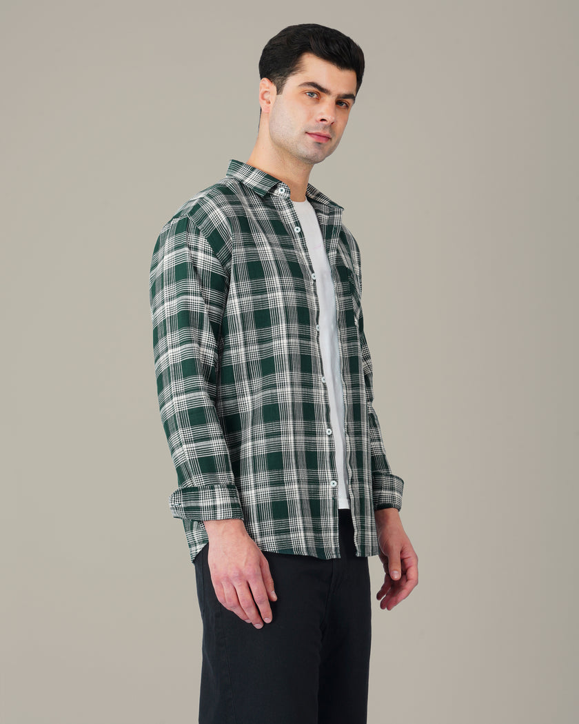 Dark Green Checkered Cotton Classic Fit Shirt