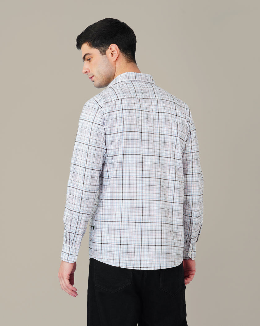 Pink and Blue Plaid Linen-Cotton Blend Classic Collar Shirt