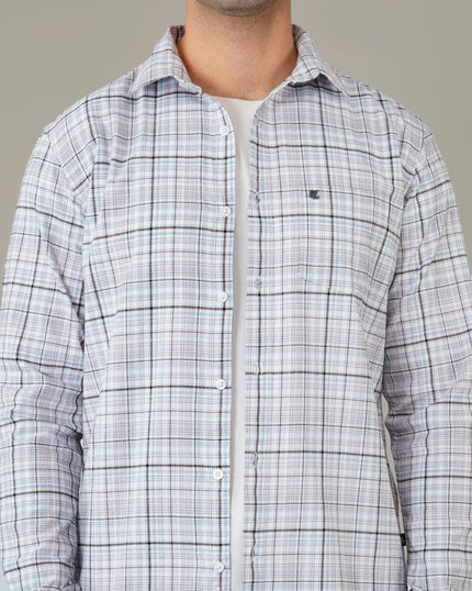 Pink and Blue Plaid Linen-Cotton Blend Classic Collar Shirt