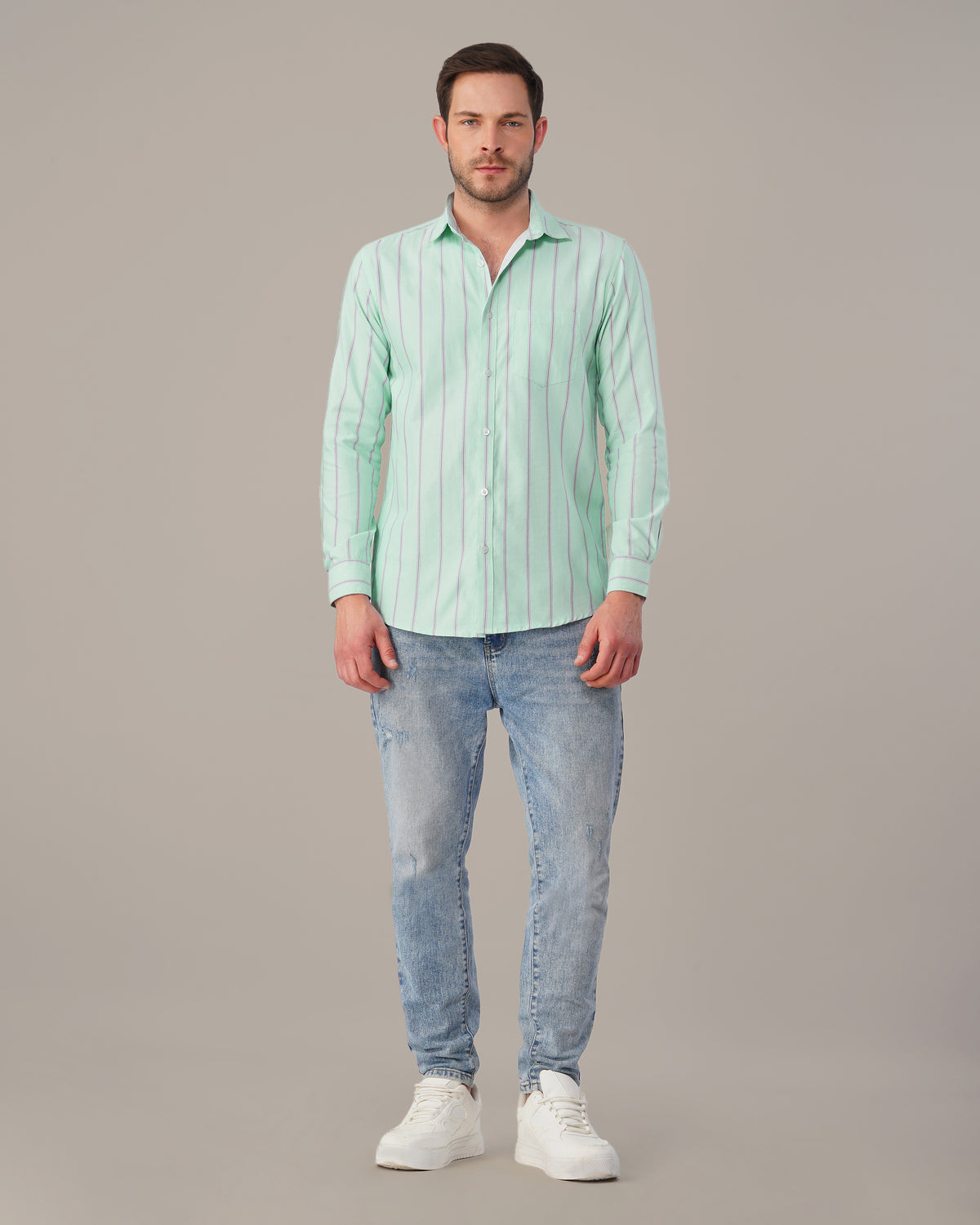 The Mint Stripe Shirt - Cotton Blend · Regular Fit