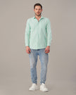 Mint Green Striped Cotton Blend Regular Fit Shirt