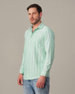 Mint Green Striped Cotton Blend Regular Fit Shirt
