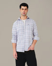 Pink and Blue Plaid Linen-Cotton Blend Classic Collar Shirt
