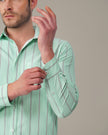 Mint Green Striped Cotton Blend Regular Fit Shirt