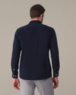 Navy Solid Polyester-Lycra Blend Regular Fit Shirt