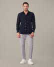 Navy Solid Polyester-Lycra Blend Regular Fit Shirt