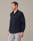 Navy Solid Polyester-Lycra Blend Regular Fit Shirt
