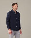 Navy Solid Polyester-Lycra Blend Regular Fit Shirt