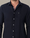 Navy Solid Polyester-Lycra Blend Regular Fit Shirt