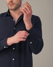 Navy Solid Polyester-Lycra Blend Regular Fit Shirt
