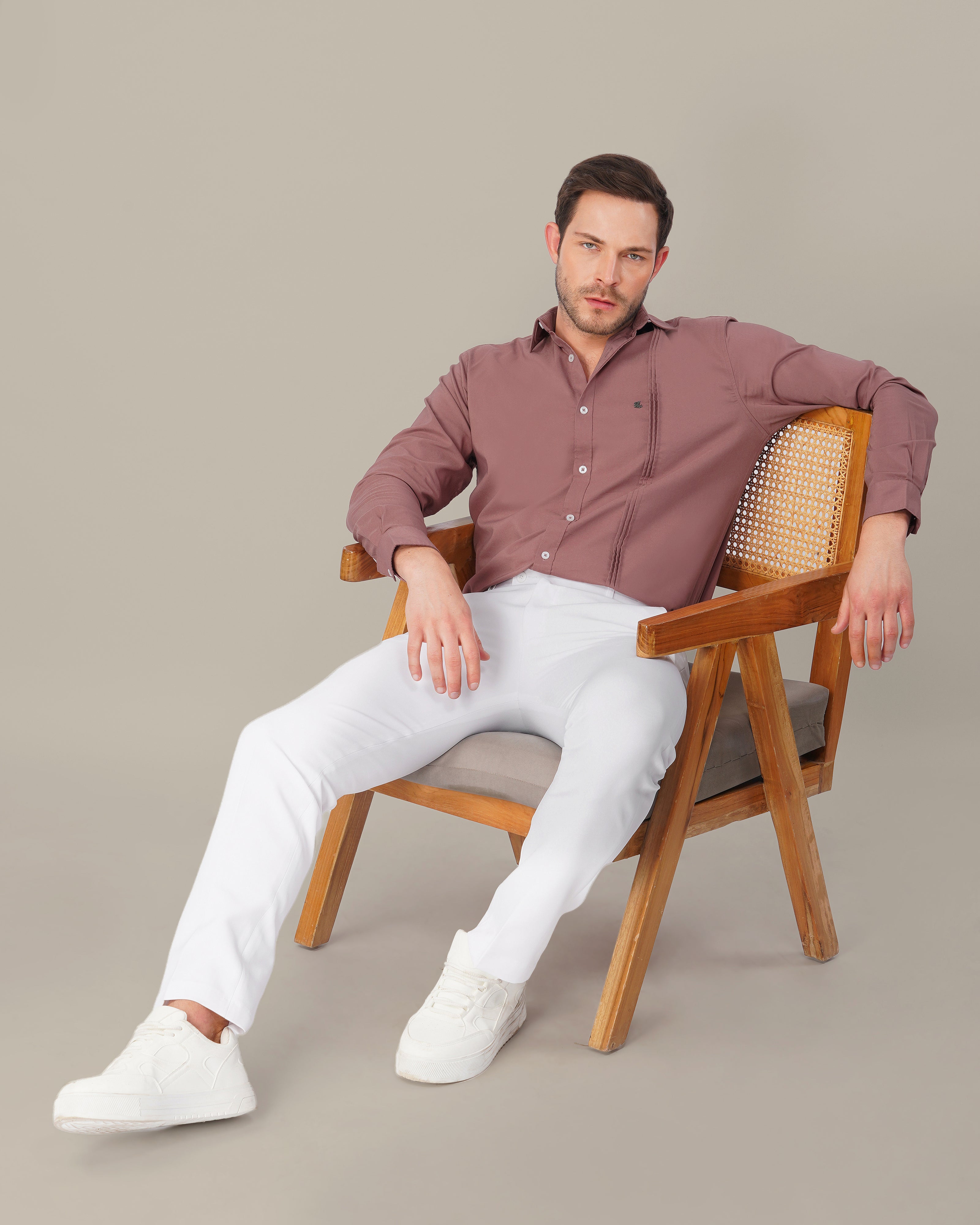 Mauve Solid Twill Polyester Blend Regular Fit Shirt