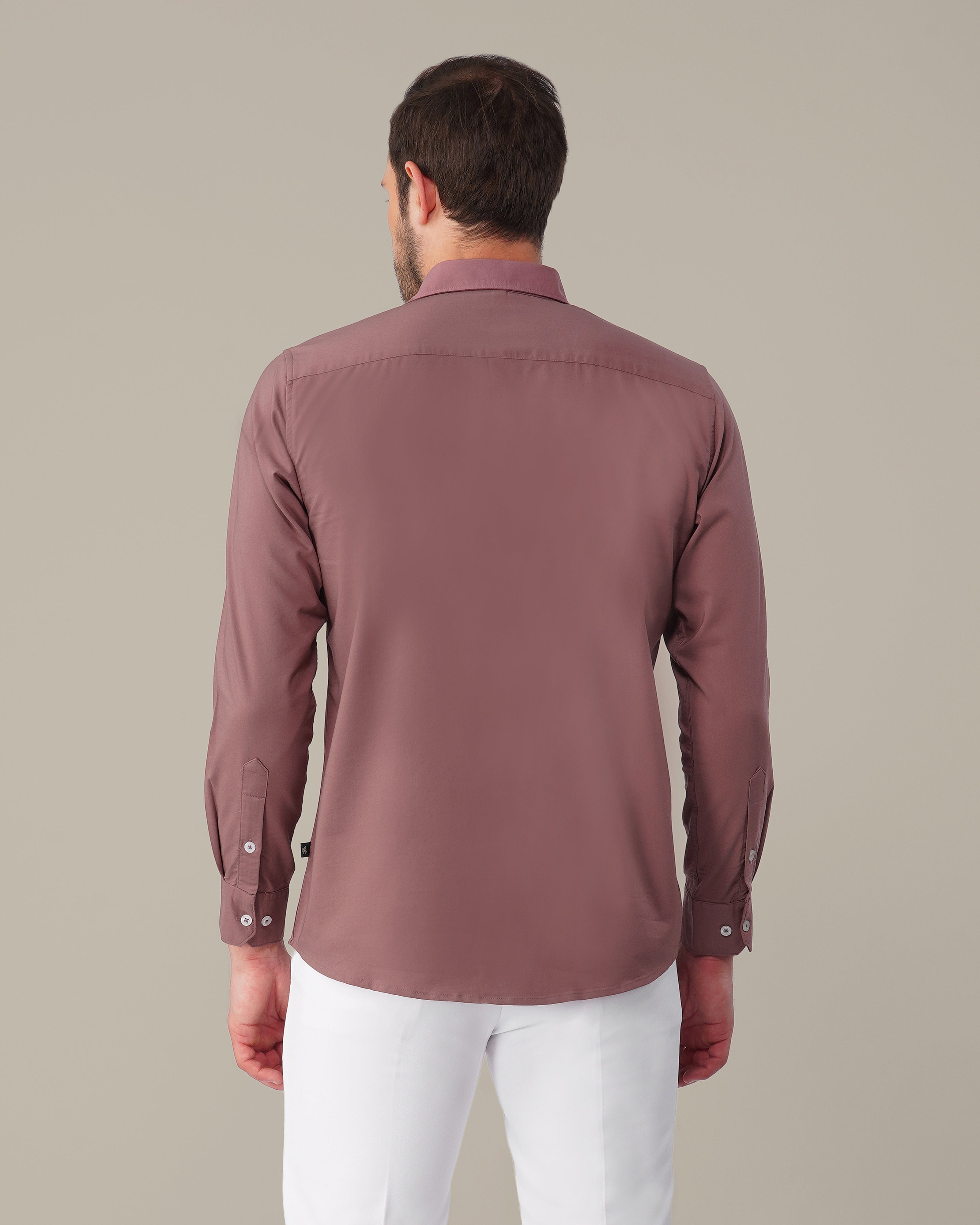 Mauve Solid Twill Polyester Blend Regular Fit Shirt