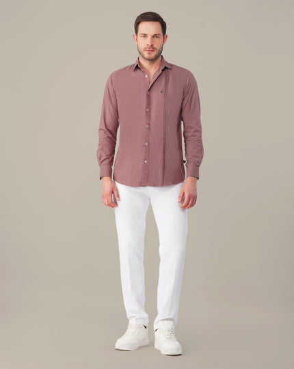 Mauve Solid Twill Polyester Blend Regular Fit Shirt