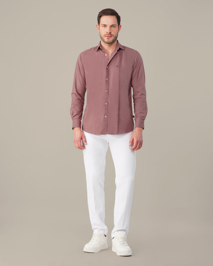 Mauve Solid Twill Polyester Blend Regular Fit Shirt