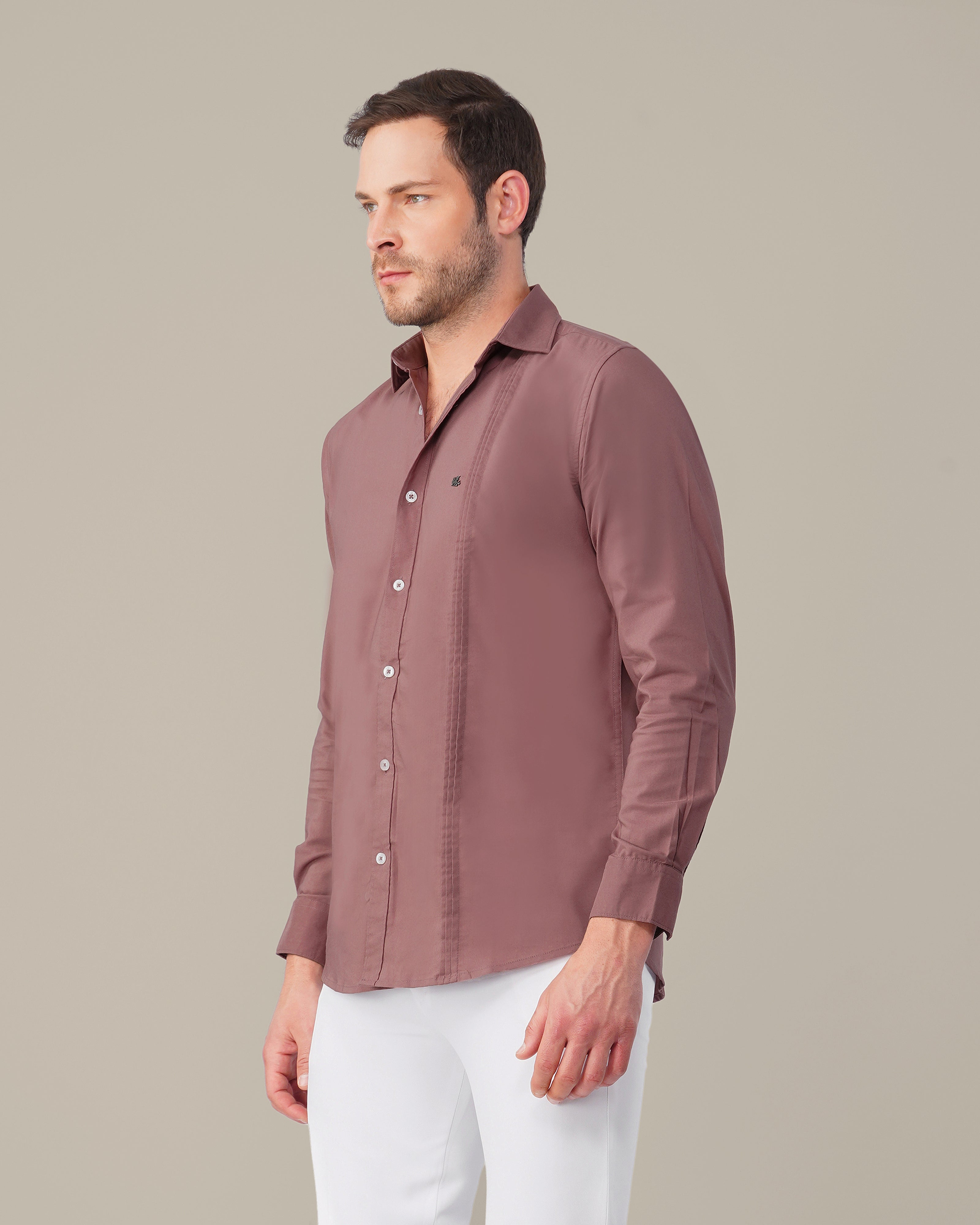 Mauve Solid Twill Polyester Blend Regular Fit Shirt