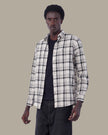 Light Grey and Navy Plaid 100% Cotton Poplin Button-Up Shirt